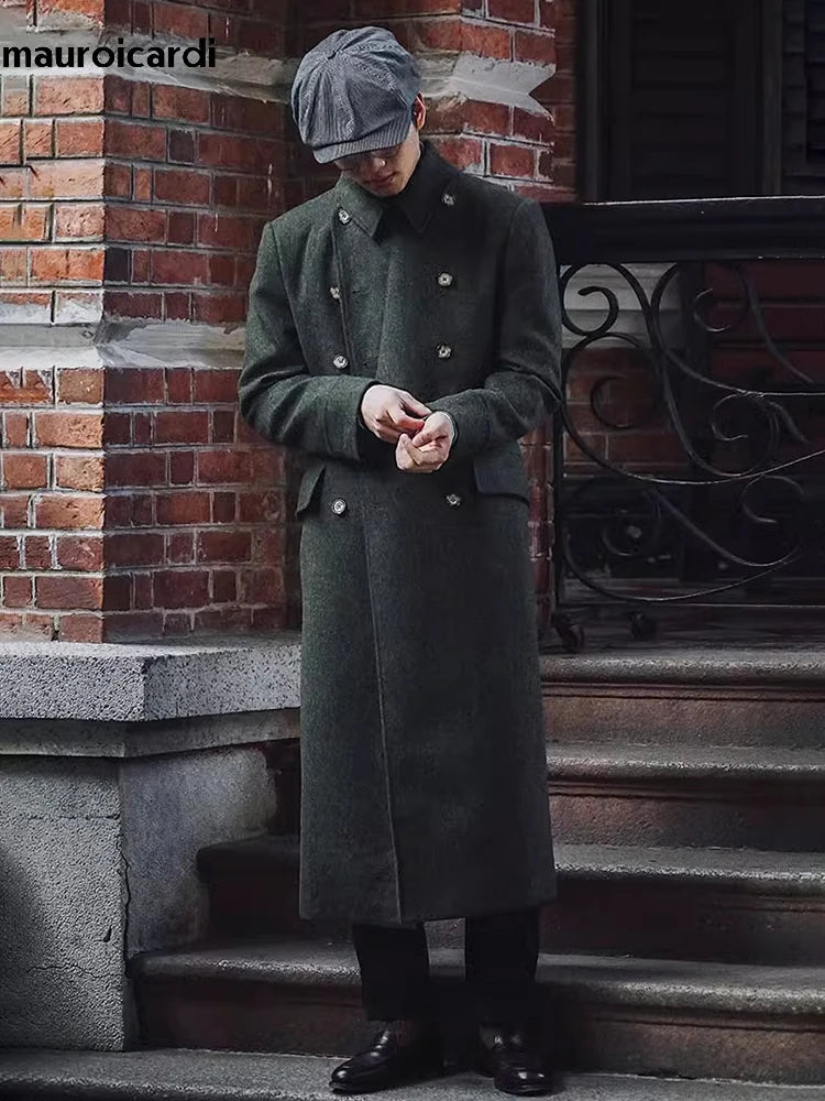 Mauroicardi Autumn Winter Long Warm Polo Coat for Men