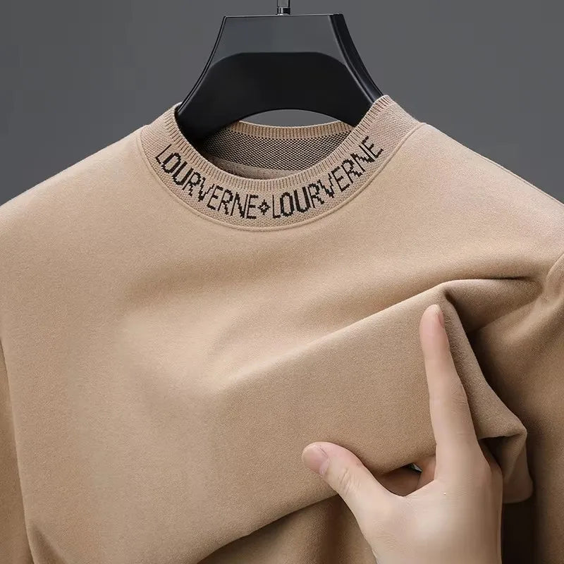 Light Luxury Brand Velvet Long Sleeve T-Shirt – Men’s Round Neck Top