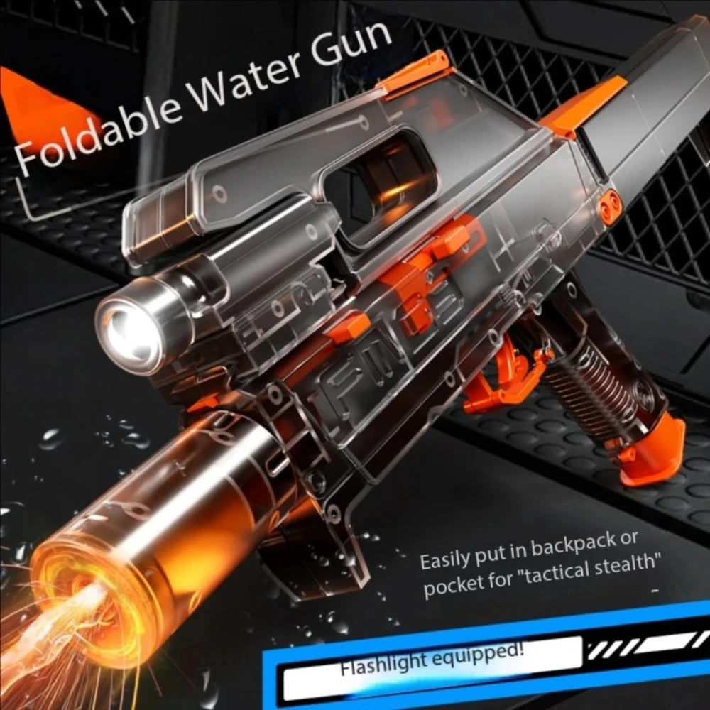New Folding Electric Water Gun with Flashing Lights – High-Speed Rechargeable Water Blaster