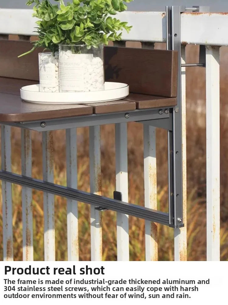 Space Saving Adjustable Height Folding Balcony Table – Hanging Railing Desk for Small Spaces