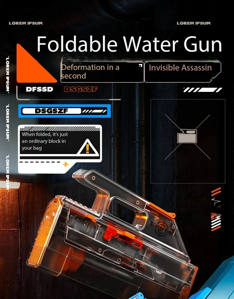New Folding Electric Water Gun with Flashing Lights – High-Speed Rechargeable Water Blaster