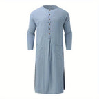 Middle Eastern Ethnic Men’s Robe Dubai Style Loose Stand Collar Long Sleeve Thobe – Traditional Islamic Casual Wear