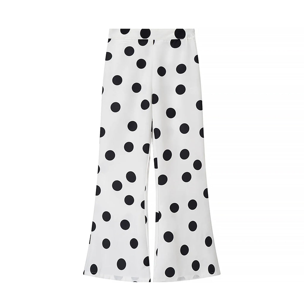 Dames Zomer Mouwloze Rugloze Polka Dot Tweedelige Set – Strapless Top & High-Waist Uitlopende Broek