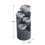 Rustic Outdoor Floor Water Fountain with LED Lights – Cascading Bowls for Patio