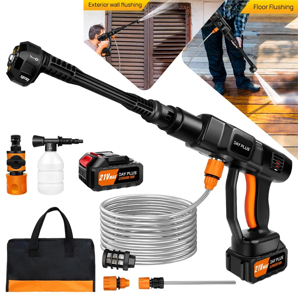 Cordless High Pressure Washer – Portable Car Washer with 2 21V Batteries & 6-in-1 Spray Nozzle