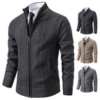Men’s Autumn Winter Cashmere Padded Knitted Sweater Coat – Thick Warm Zipper Cardigan Jacket