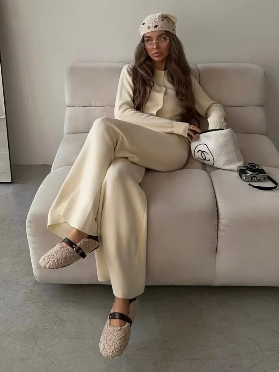 Ensemble cardigan et pantalon pour femme – Costume pull slim 2 pièces