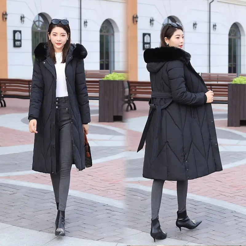 Women’s Long Winter Parka – Fur Collar Down Cotton Jacket