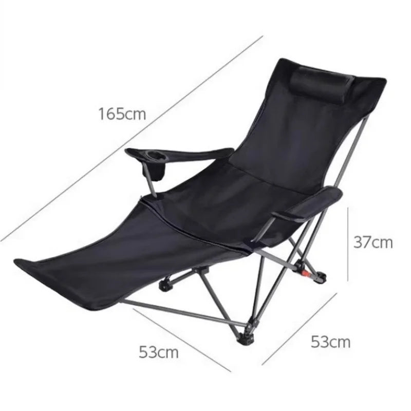 Folding Recliner Portable Camping Chair with Adjustable Backrest – Cotton-Filled Seat Outdoor Beach & Fishing Chair