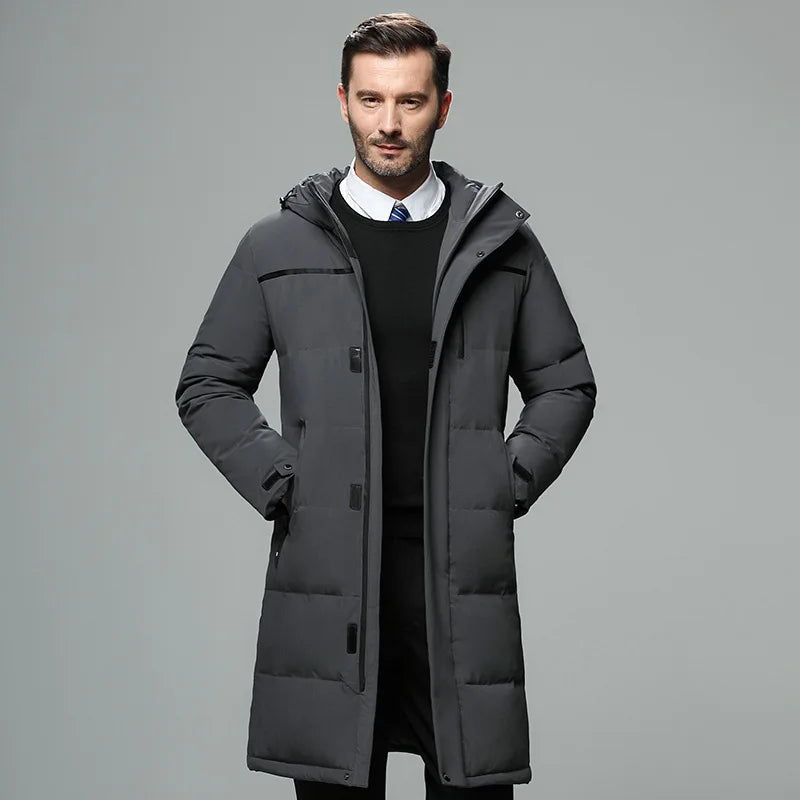 Men’s Long Duck Down Winter Jacket – Warm, Windproof & Stylish