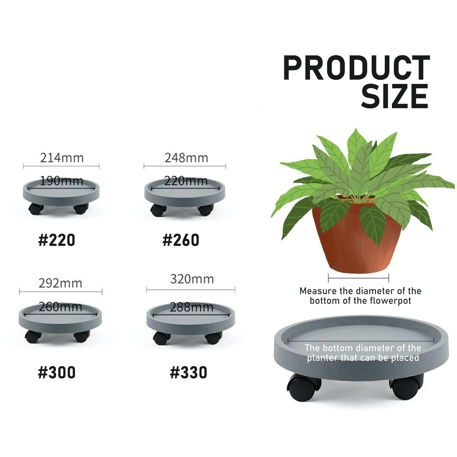 Round Movable Flower Pot Stand Tray with Wheels Heavy Duty Planter Bonsai Pot Mobile Tray Multifunctional Flower Disc Base