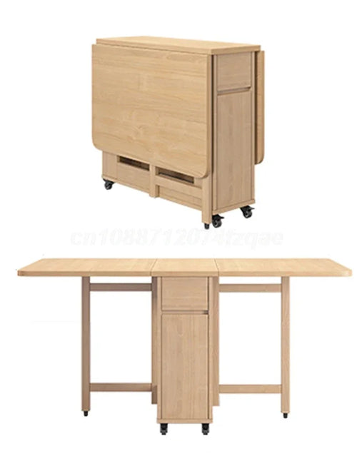 1.3m Movable Foldable Wood Dining Table with 0/2/4 Chairs – Space Saving Set
