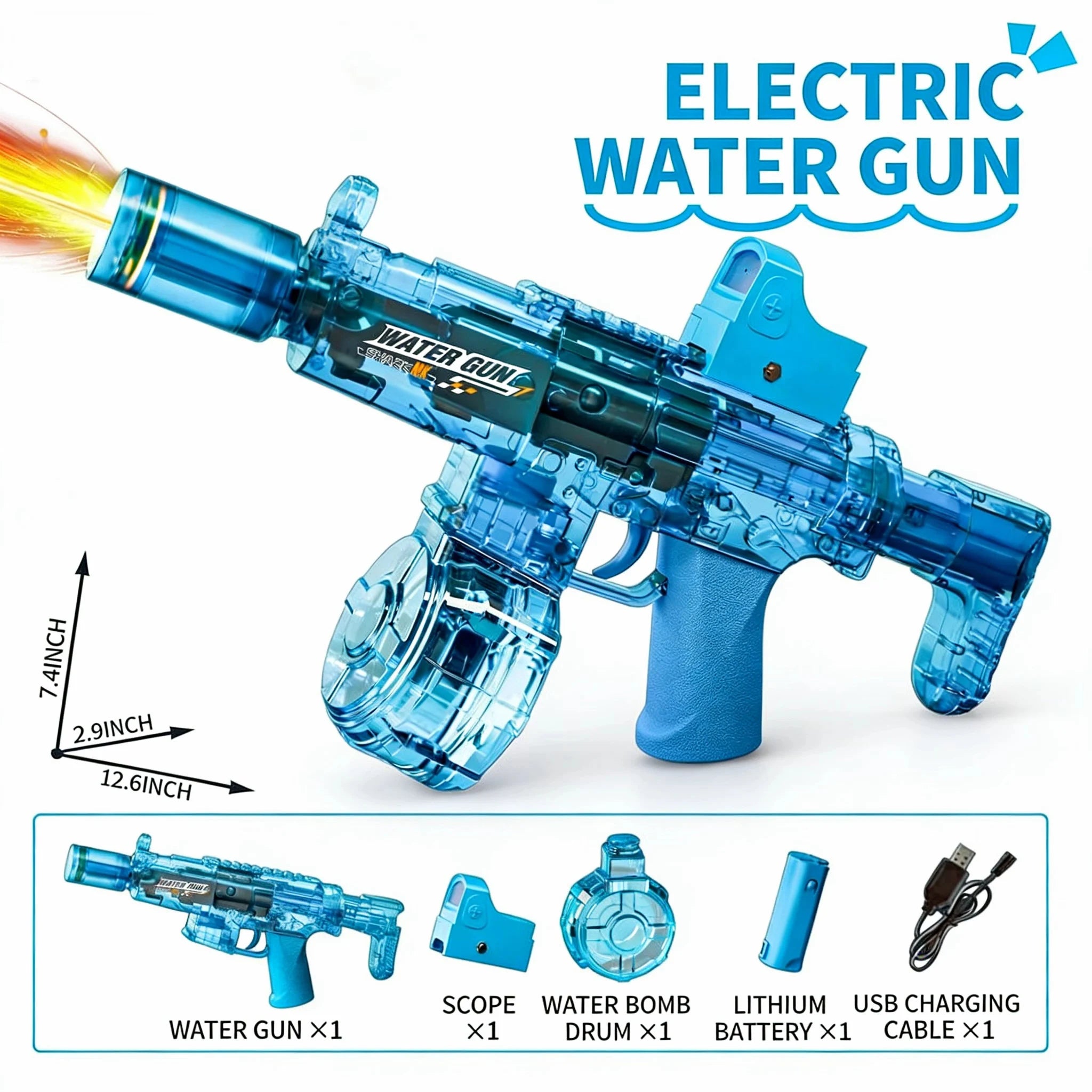 Simulated Recoil Electric Water Gun Toy with Automatic Lights & Water Spray Feature