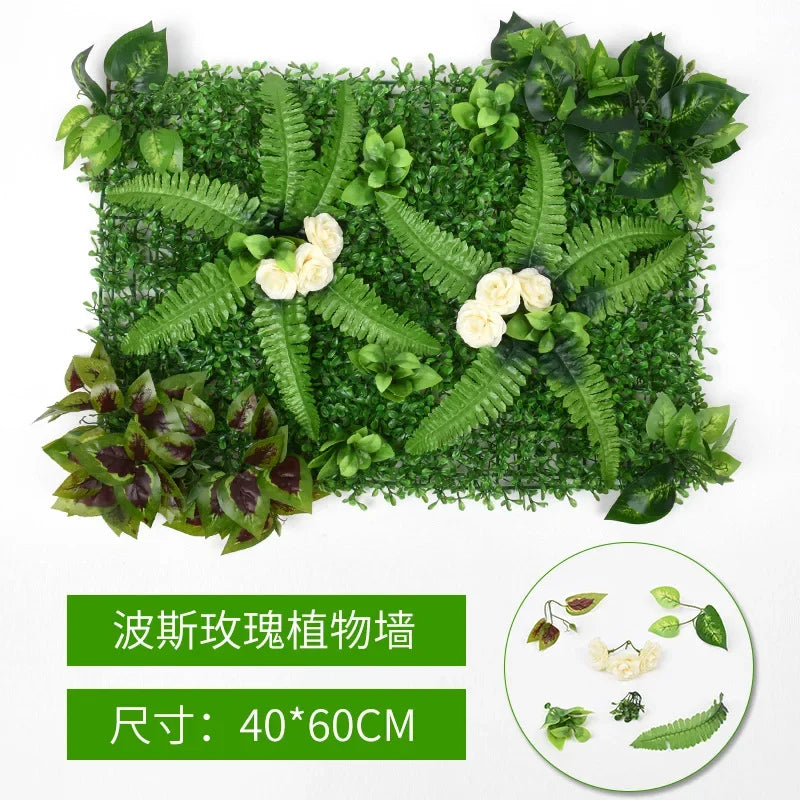 40X60cm 3D Artificial Green Plant Wall Panel – Realistic Grass Flower Wall Background Decor for Wedding, Garden & Outdoor Events