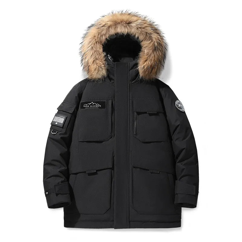 Men’s 90% White Duck Down Parka – Thick Warm Winter Coat with Detachable Fur Collar