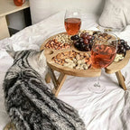 Hoogwaardige opvouwbare houten picknicktafel met draagbare stoel – informele snacktafel en wijnrek