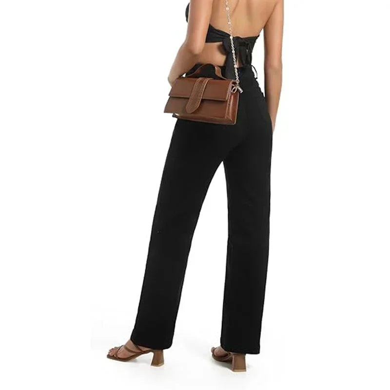 Women’s High Waist Straight Leg Jeans – Stretchy Slim Fit Office Trousers