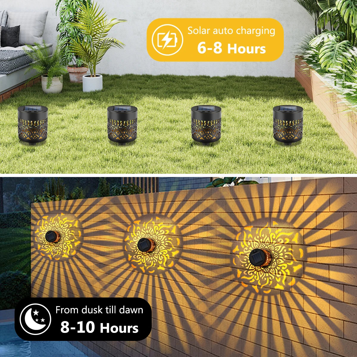 Applique murale solaire Mandala – Lampe de projection d'ombres décorative extérieure (étanche IP65)