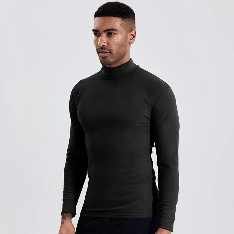 Men’s Plus Size Solid Turtleneck Long Sleeve T-Shirt – Casual Warm Base Layer (Pack of 2)