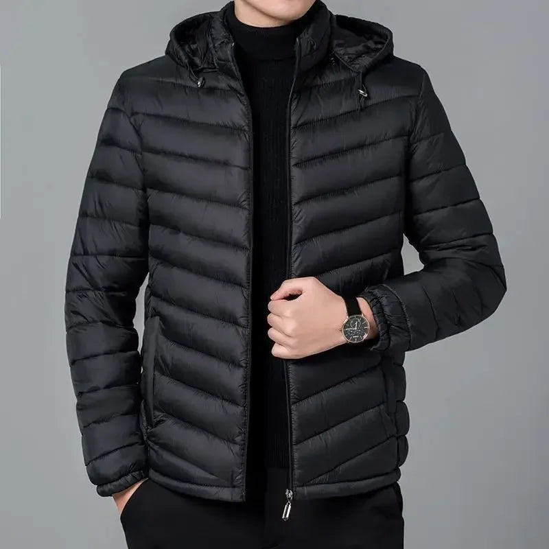 Men’s Winter Down Jacket – Lightweight Warm Puffer Coat with Hood, Casual Padded Parka