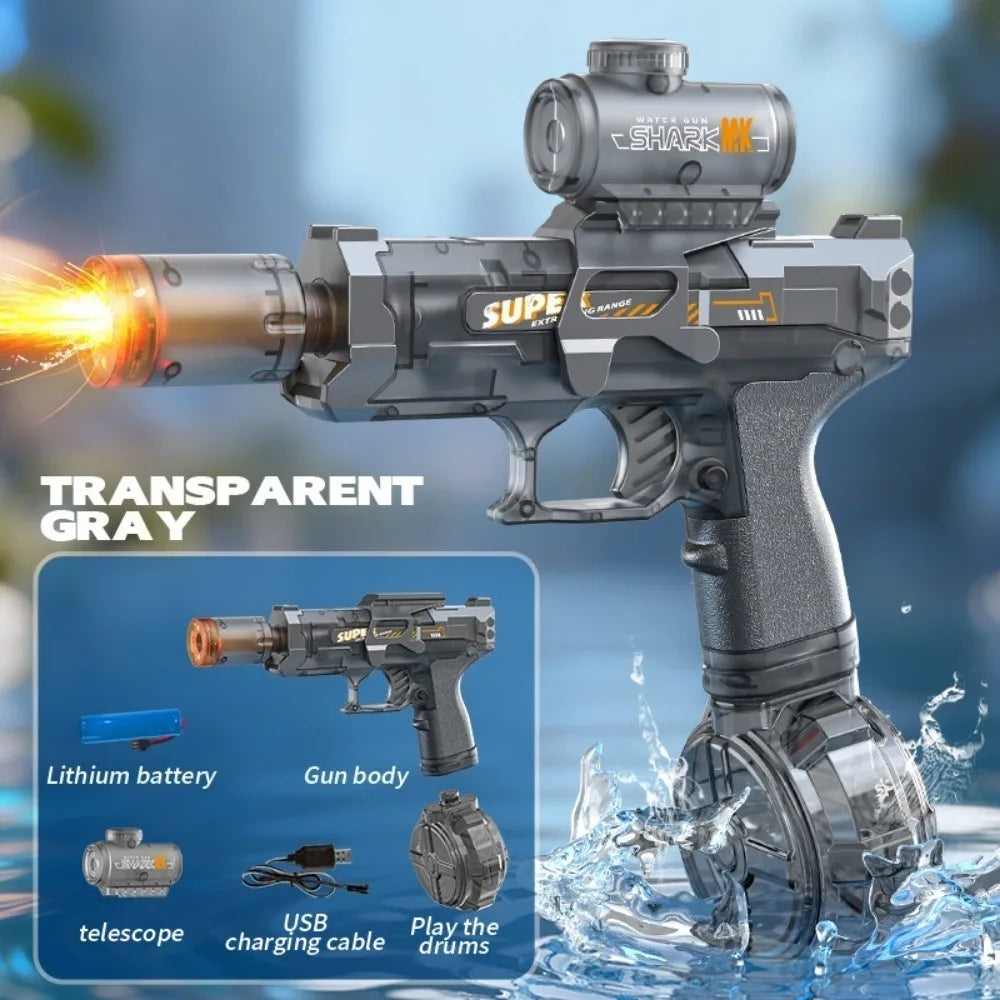 New Folding Electric Water Gun with Flashing Lights – High-Speed Rechargeable Water Blaster