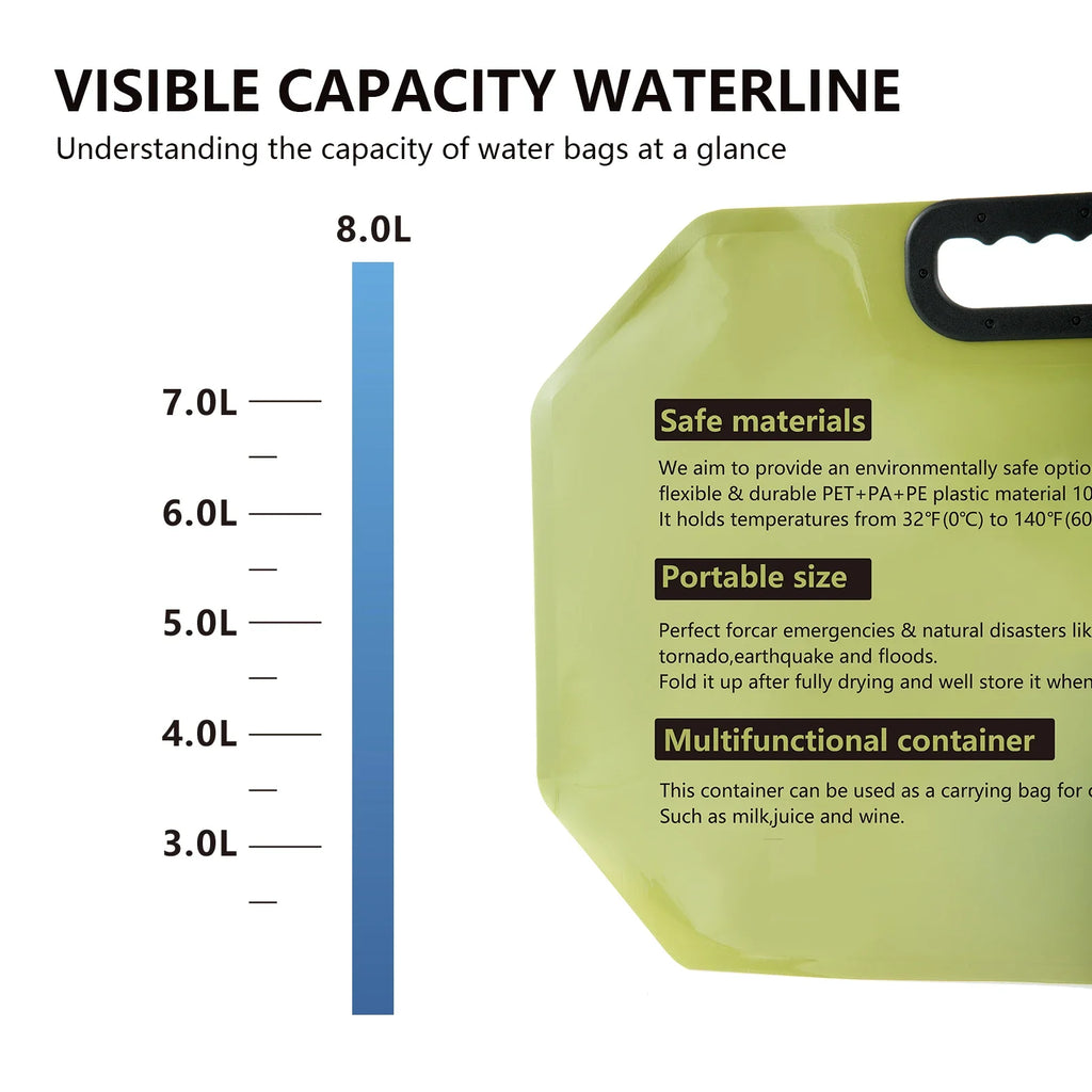 8L Large Capacity Outdoor Folding Water Bag – Portable Camping Water Storage Solution
