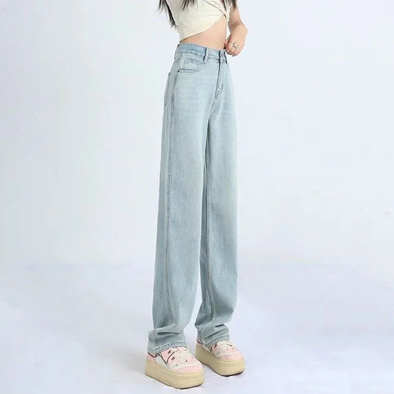 Female Light Blue High Waisted Jeans Pants