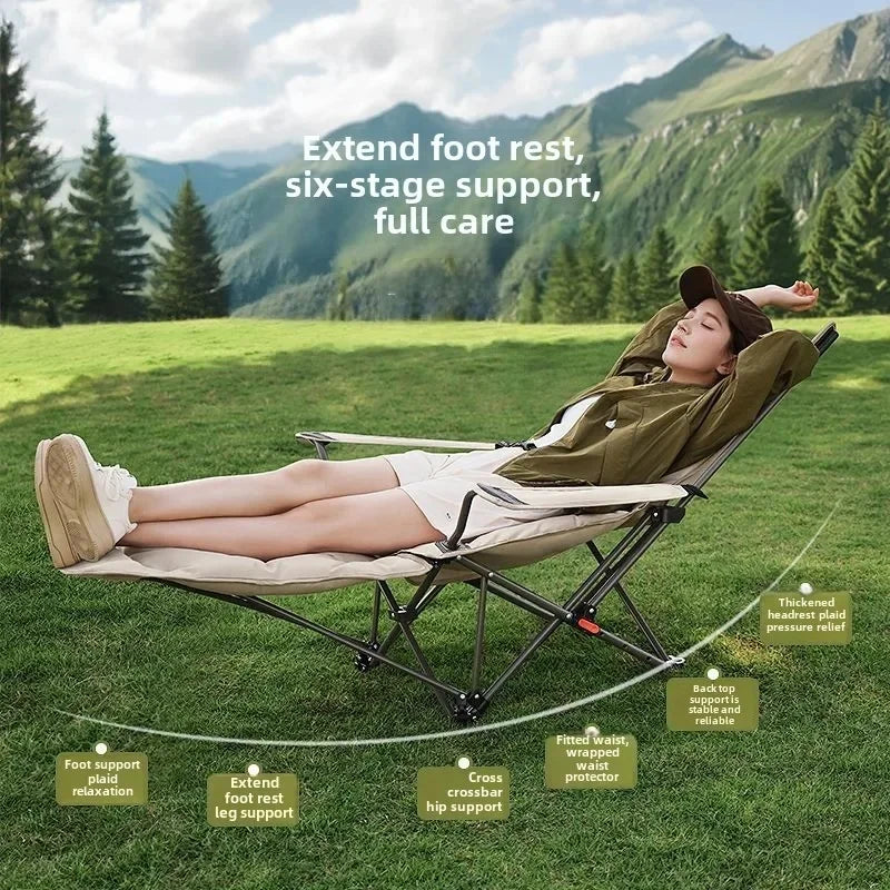 Folding Recliner Portable Camping Chair with Adjustable Backrest – Cotton-Filled Seat Outdoor Beach & Fishing Chair