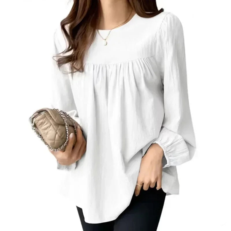 Fashion Elegant Solid Blouse for Women – Long Sleeve O-neck Casual Office Lady Top