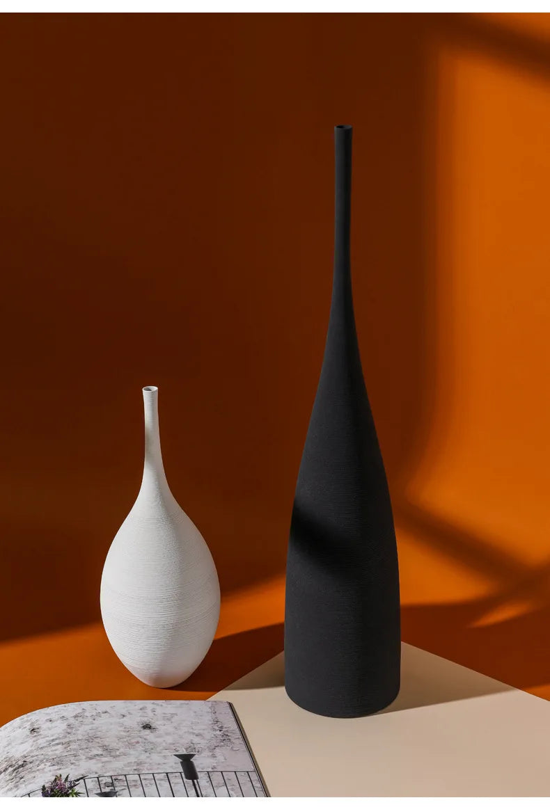 Minimalist Handmade Zen Ceramic Vase – Black & White Hand-Drawn Art for Living Room & Home Decor