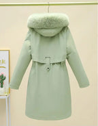 New Women Winter Jacket – Slim Long Coat with Big Fur Collar