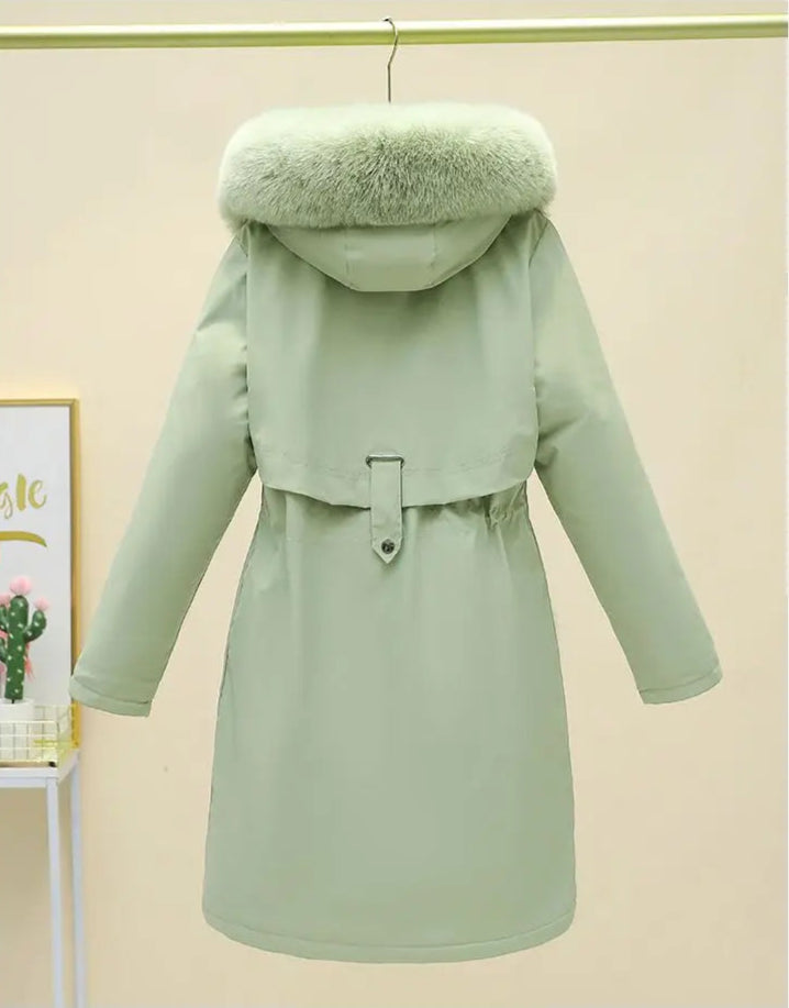 New Women Winter Jacket – Slim Long Coat with Big Fur Collar