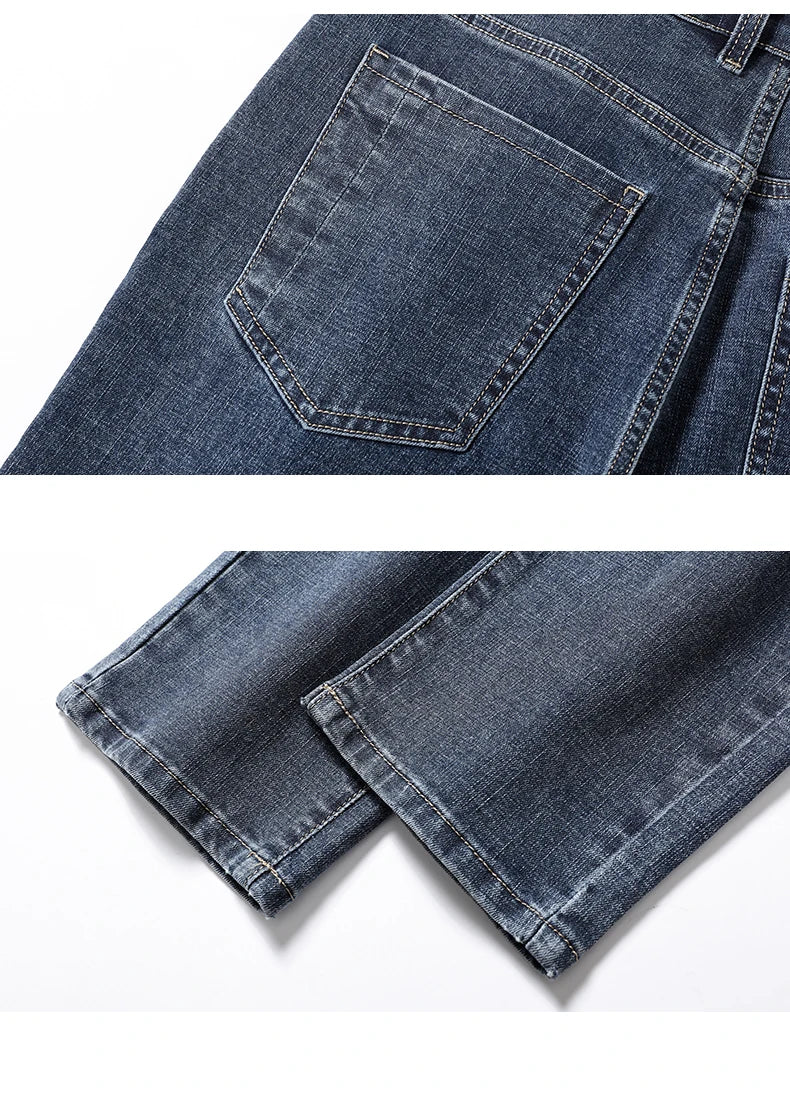 Autumn Men’s Classic Blue Slim Fit Straight Jeans – High Quality Casual Denim