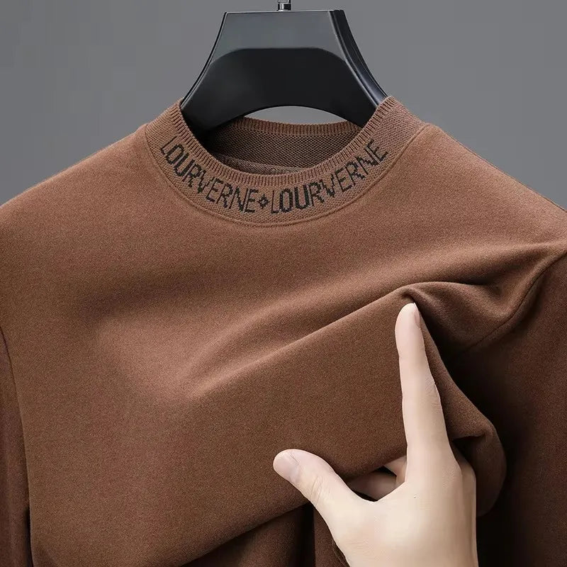 Light Luxury Brand Velvet Long Sleeve T-Shirt – Men’s Round Neck Top