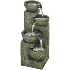 Outsunny 4-Tier Garden Water Feature – Adjustable Flow Stone Look Bowls