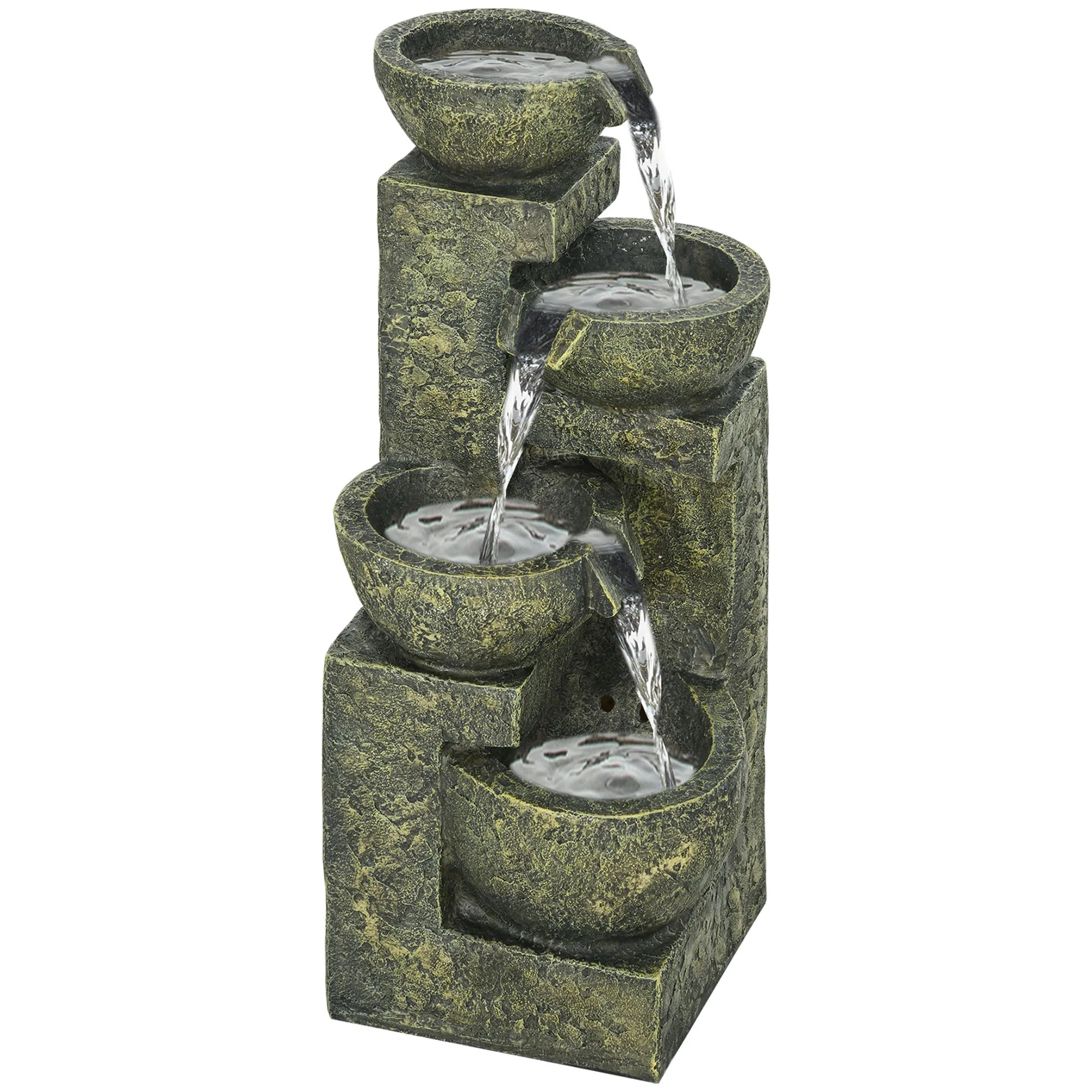 Outsunny 4-Tier Garden Water Feature – Adjustable Flow Stone Look Bowls