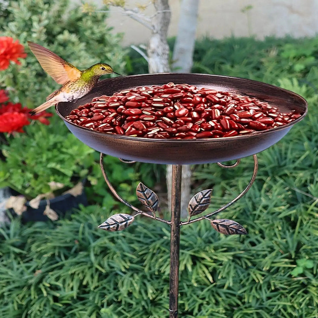 Decorative Metal Bird Bath & Feeder with Garden Stake – Outdoor Water Bowl for Garden, Patio, Lawn & Backyard