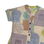 Dames geometrische printjurk – Elegante V-hals met knoopsluiting (zomer)