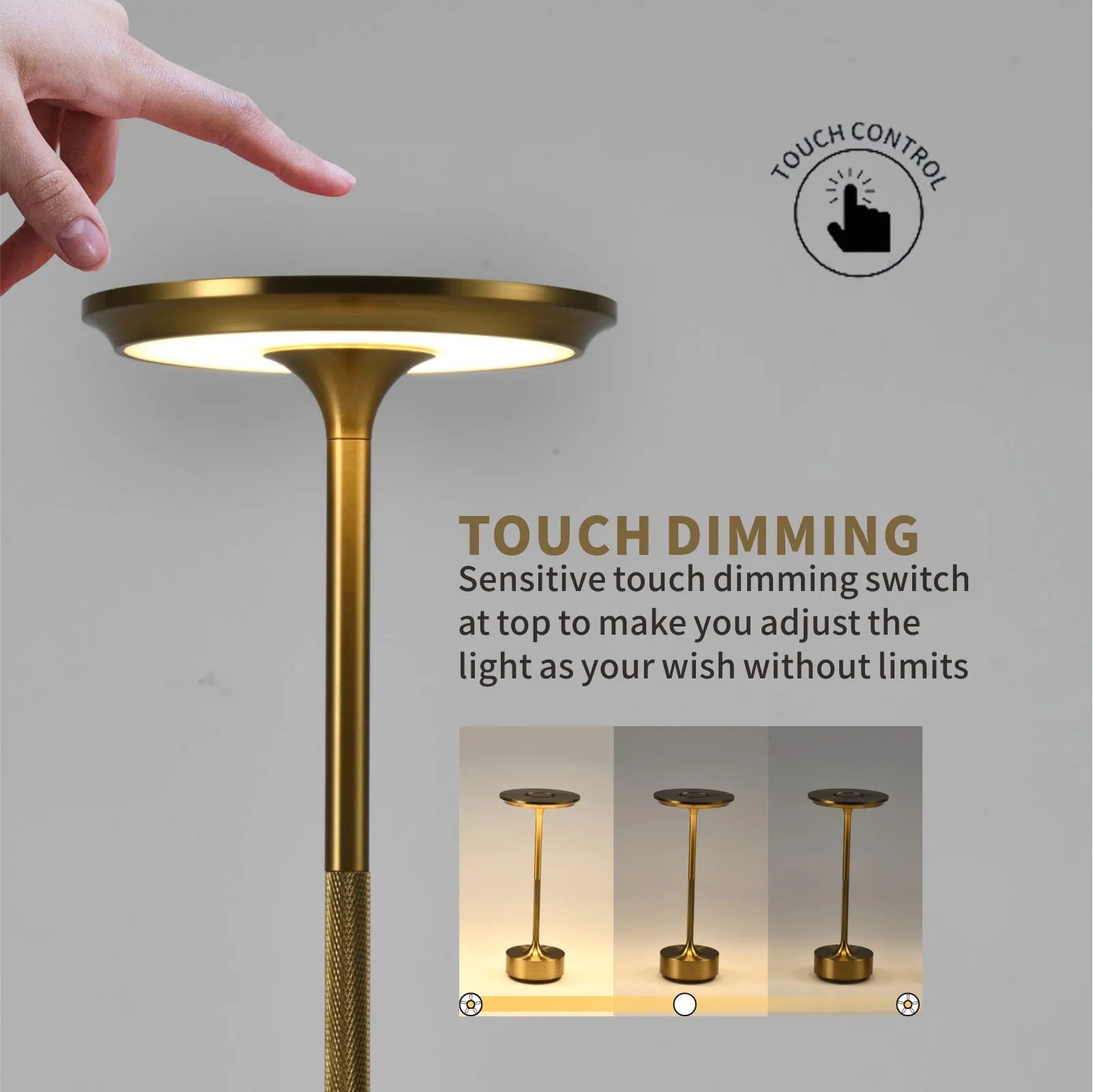 USB Rechargeable Touch Table Lamp – Dimmable Aluminum LED Desk Light for Bar, Restaurant & Home Decor