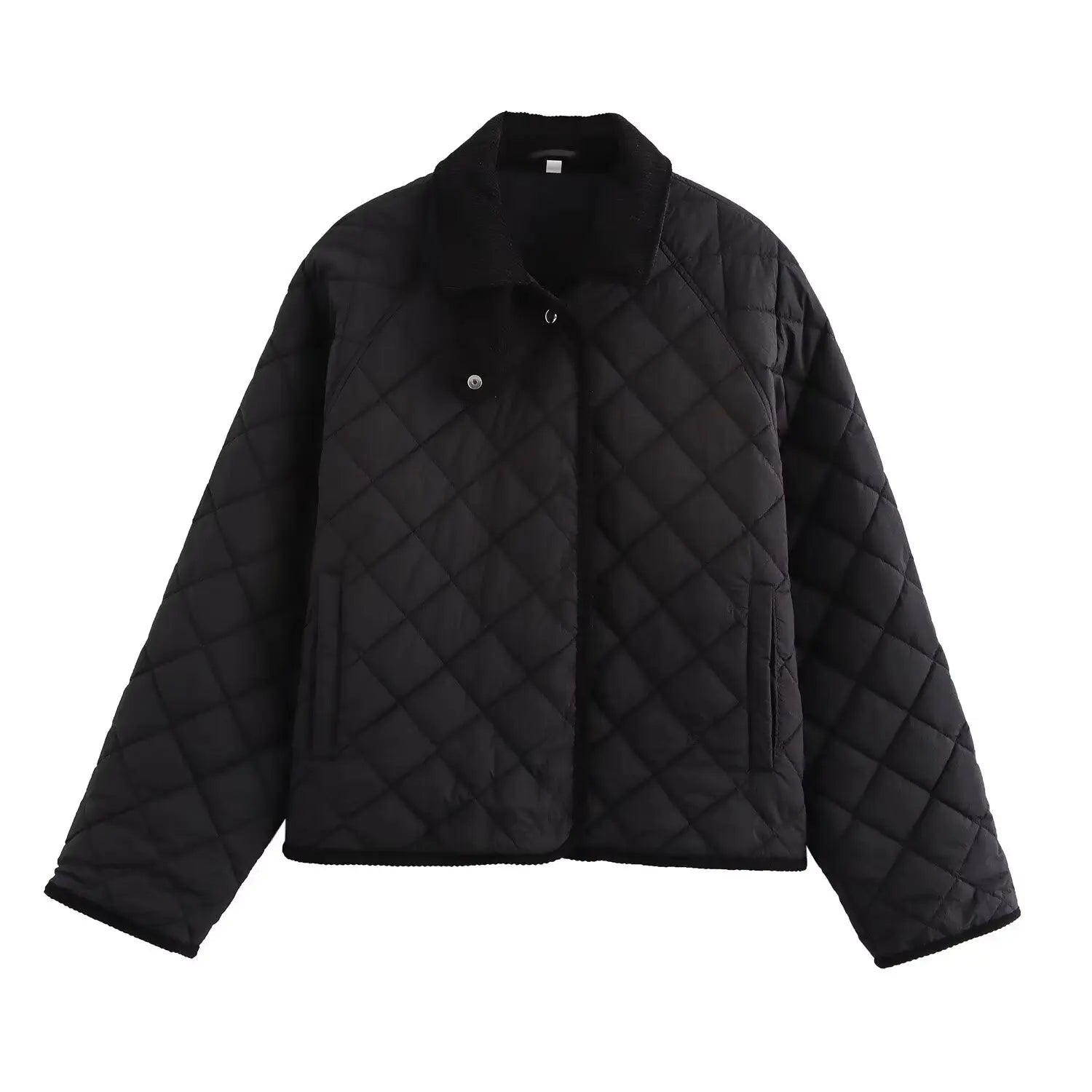 KASLEAD Women’s High Collar Diamond Pattern Jacket – Street Style Short Coat