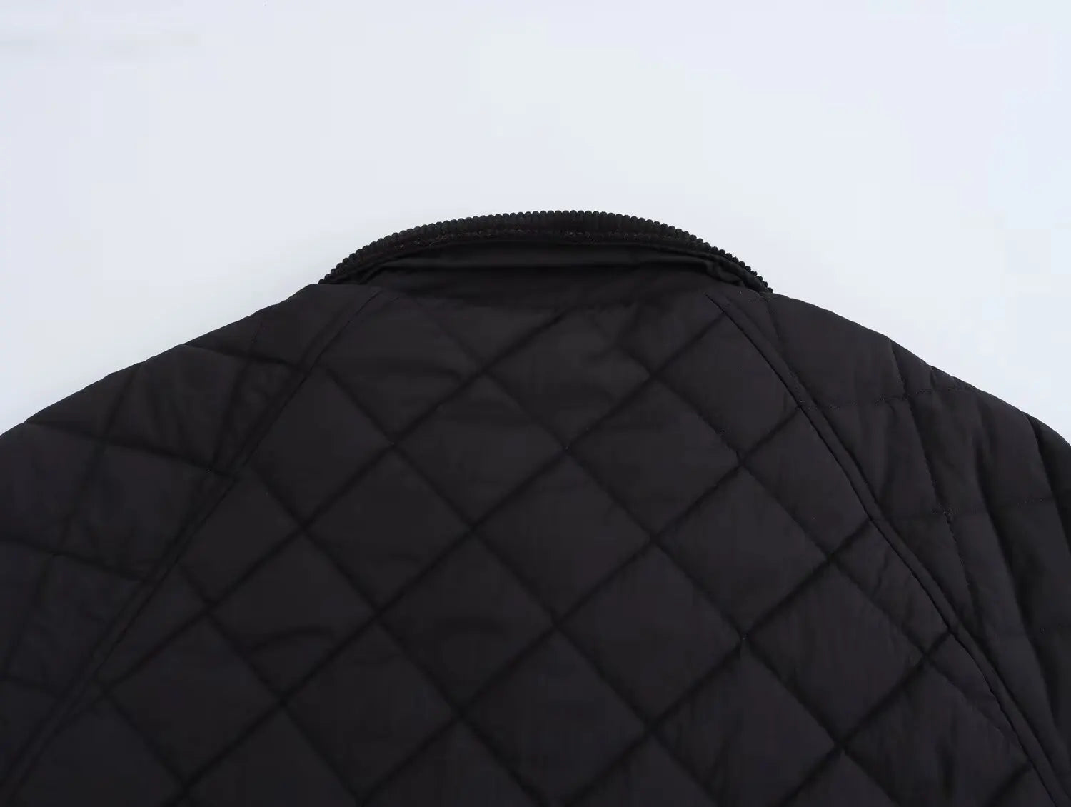 KASLEAD Women’s High Collar Diamond Pattern Jacket – Street Style Short Coat