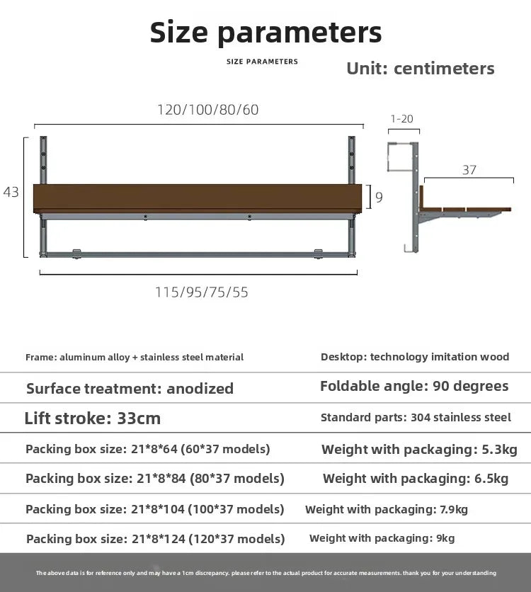 Space Saving Adjustable Height Folding Balcony Table – Hanging Railing Desk for Small Spaces