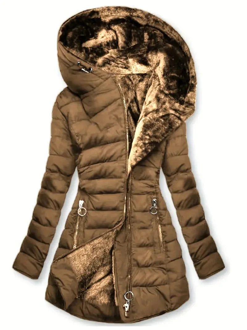 Long Sleeve Plush-Lined Hooded Women’s Winter Jacket – Warm, Windproof & Cozy