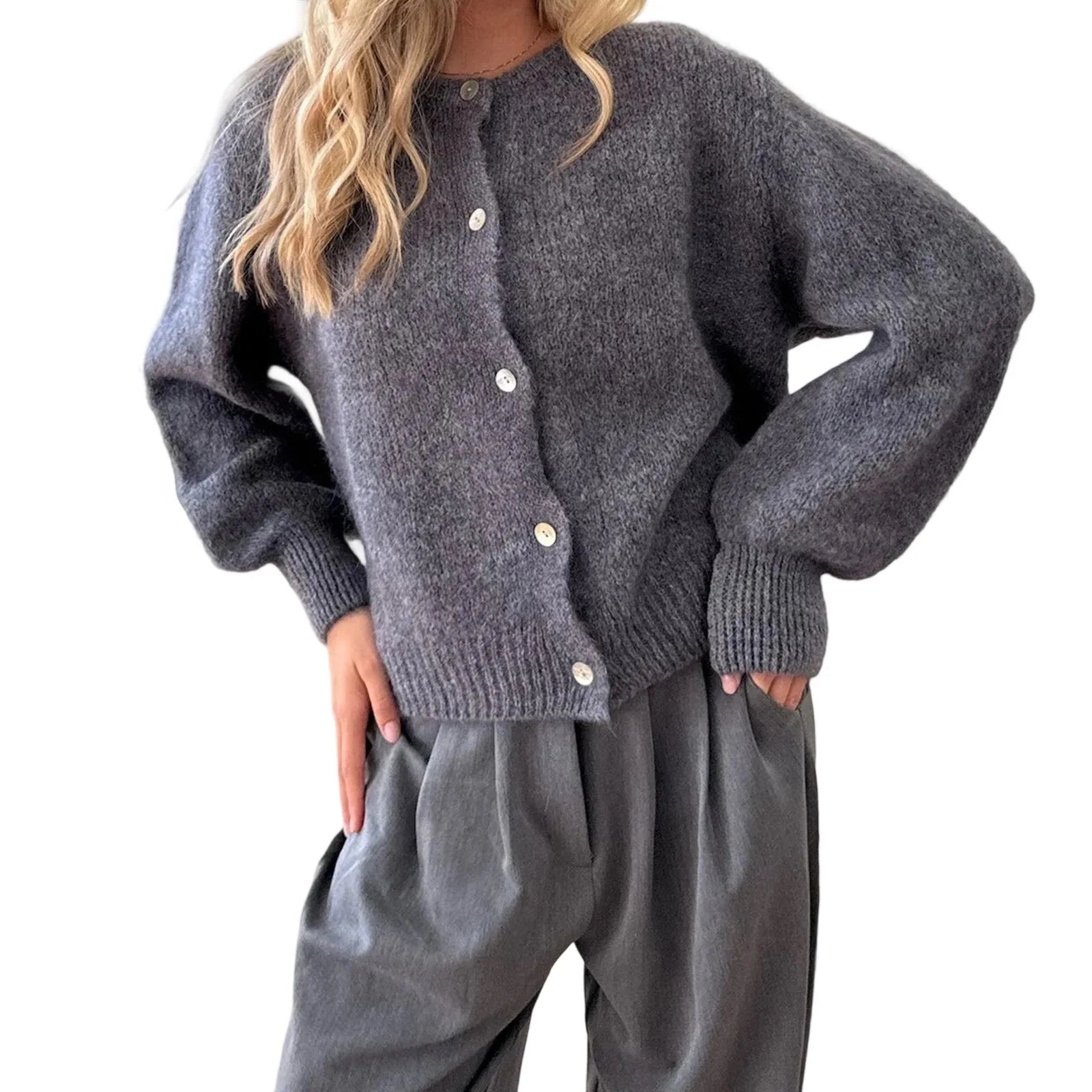 Gilet court en tricot vintage à col rond Y2K pour femme – Chandail boutonné