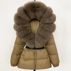 OFTBUY Real Fur Coat – Women’s Winter Puffer Jacket with Fox Fur Hood