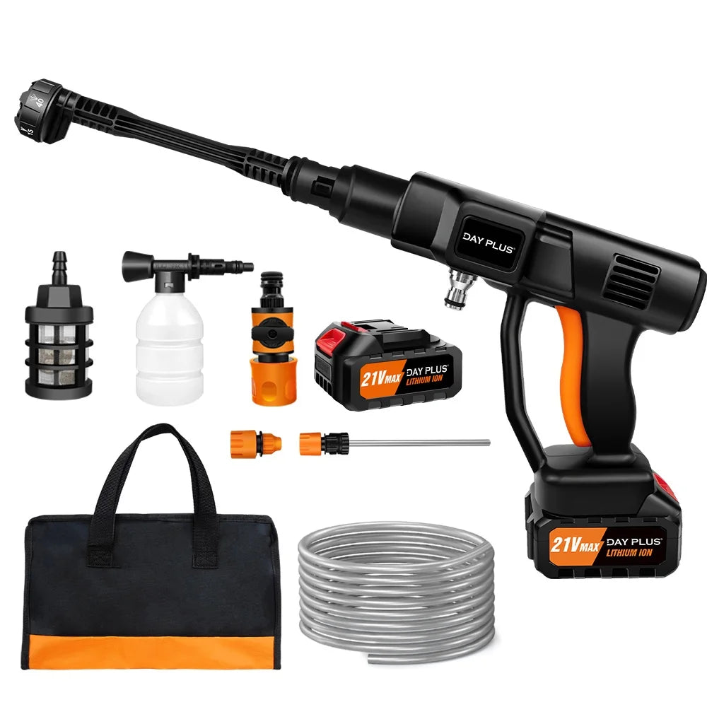 Cordless High Pressure Washer – Portable Car Washer with 2 21V Batteries & 6-in-1 Spray Nozzle