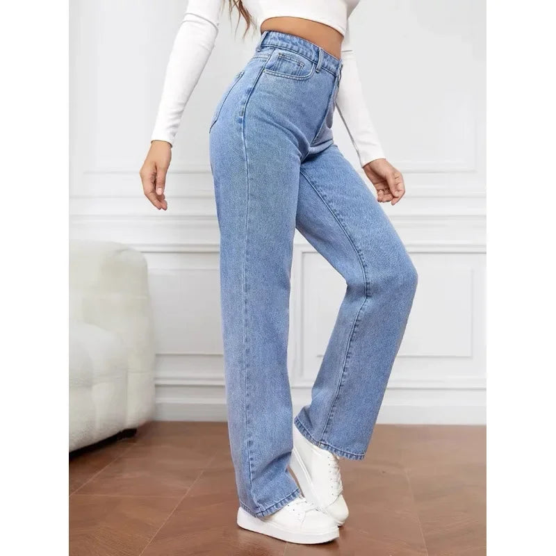 2000s Women’s High Waist Wide Leg Straight Jeans – Y2K Loose Fit Denim Trousers