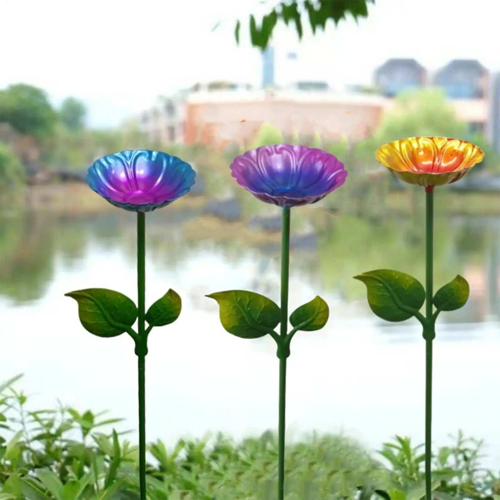 Bee Bath Colorful Bird Feeder Metal Stake – Decorative Bee & Hummingbird Watering Station for Garden, Patio & Yard