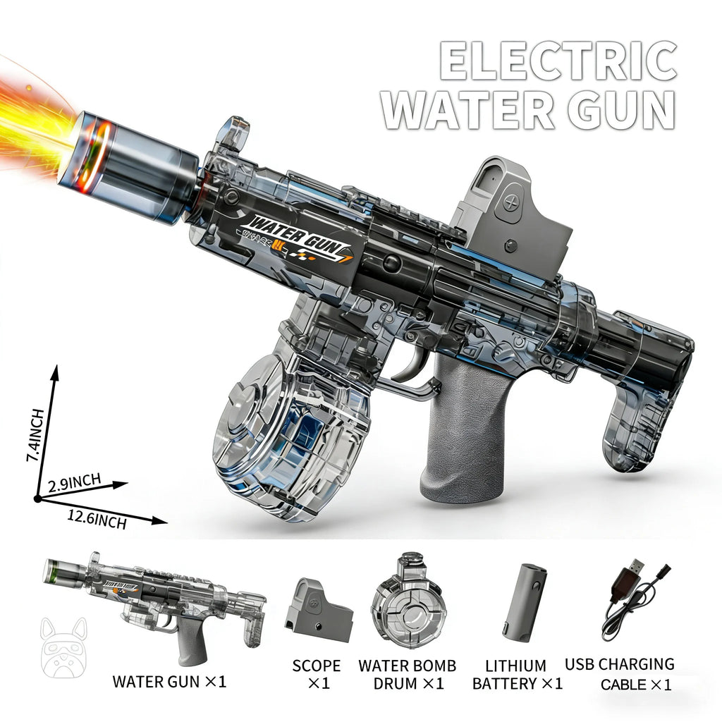 Simulated Recoil Electric Water Gun Toy with Automatic Lights & Water Spray Feature