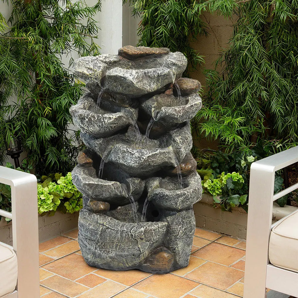 Tabletop Resin Water Fountain with LED Light – Indoor Zen Desk Decor Feature